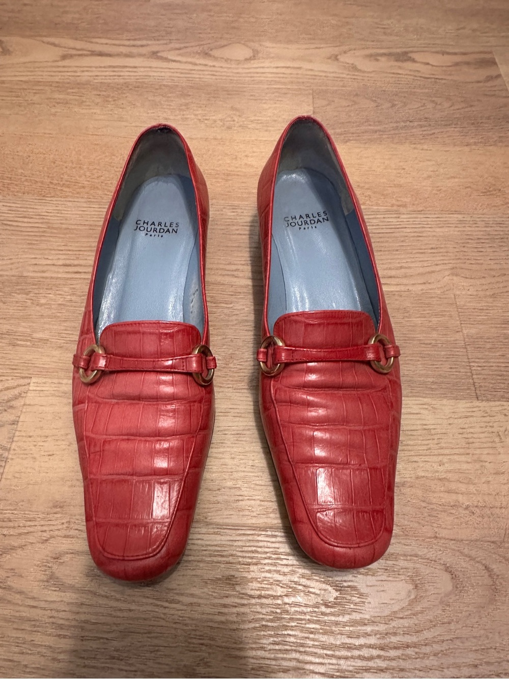 Charles Jourdan Paris red leather loafers